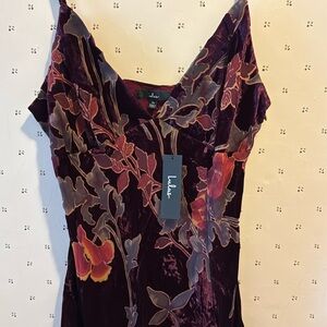 Lulu’s maroon velvet floral midi dress nwt